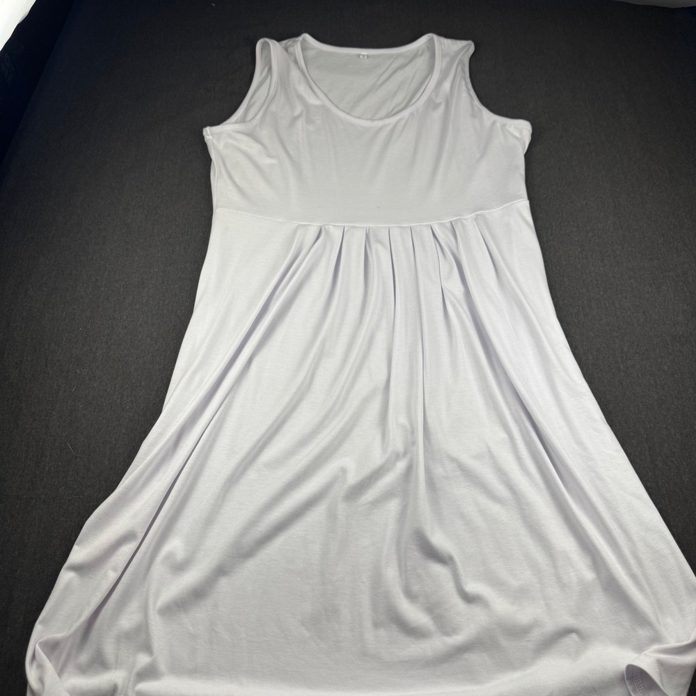 Plus Size XL White Sleeveless Pleated Midi Dress Rayon Spandex Comfortable